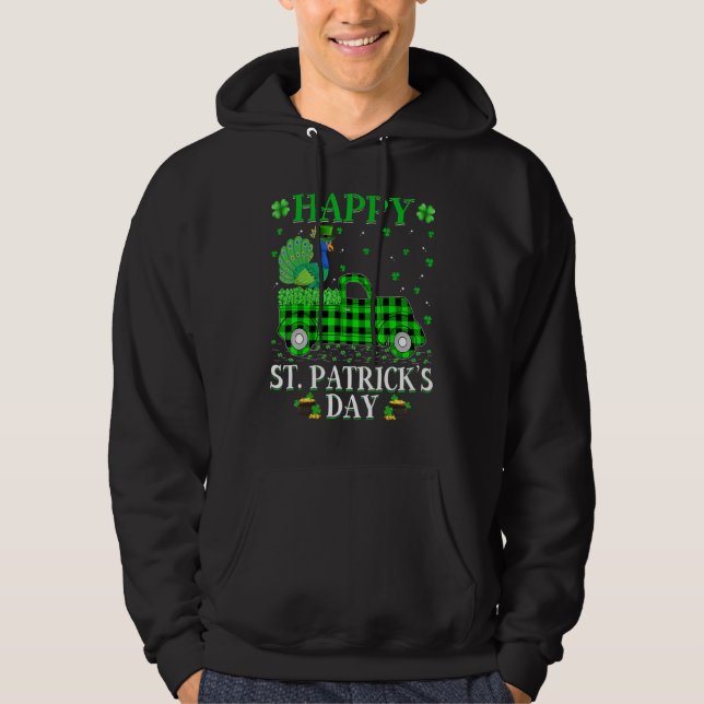 Funny Buffalo Plaid Green Truck Peacock Bird St Pa Hoodie (Front)