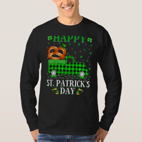 Funny Buffalo Plaid Green Truck Pretzel St Patrick T_Shirt
