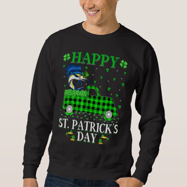 Funny Buffalo Plaid Green Truck Sailfish St Patric Sweatshirt (Front)