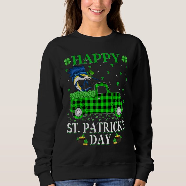 Funny Buffalo Plaid Green Truck Sailfish St Patric Sweatshirt (Front)