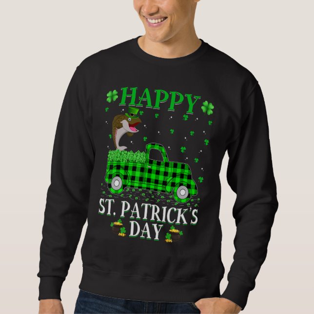 Funny Buffalo Plaid Green Truck Salmon Fish St Pat Sweatshirt (Front)