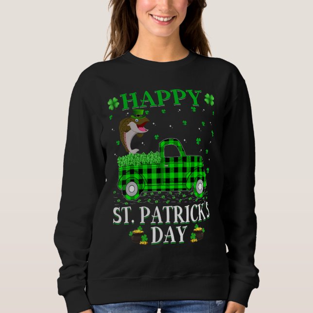 Funny Buffalo Plaid Green Truck Salmon Fish St Pat Sweatshirt (Front)