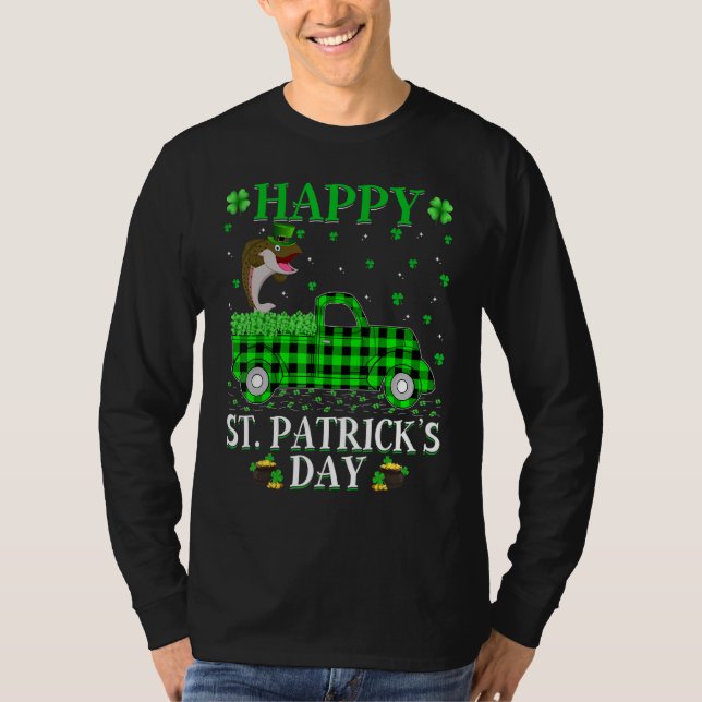 Funny Buffalo Plaid Green Truck Salmon Fish St Pat T-Shirt (Front)