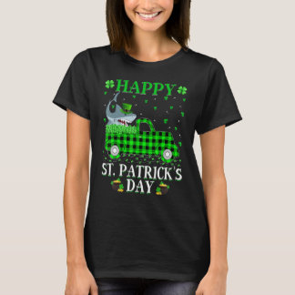 Funny Buffalo Plaid Green Truck Shark Fish St Patr T-Shirt