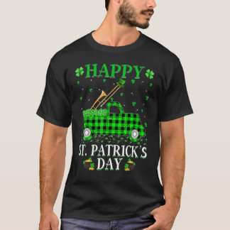 Funny Buffalo Plaid Green Truck Trombone St. Patri T-Shirt