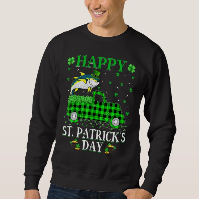 Funny Buffalo Plaid Green Truck Tuna Fish St Patri Sweatshirt (Front)