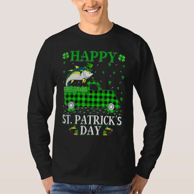 Funny Buffalo Plaid Green Truck Tuna Fish St Patri T-Shirt (Front)