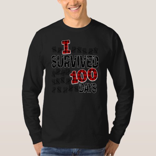 Funny Buffalo Plaid I Survived 100 Days Of School  T_Shirt