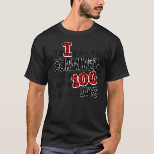 Funny Buffalo Plaid I Survived 100 Days Of School  T_Shirt