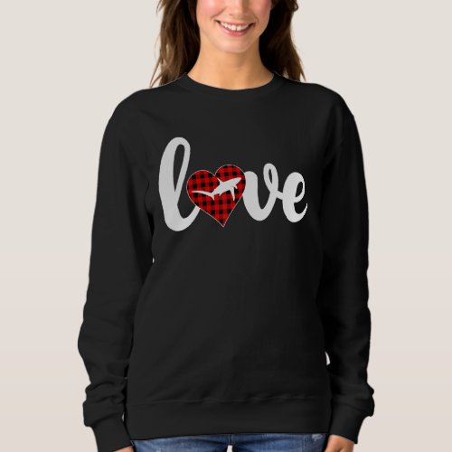 Funny Buffalo Plaid Love Thresher Shark Valentine  Sweatshirt