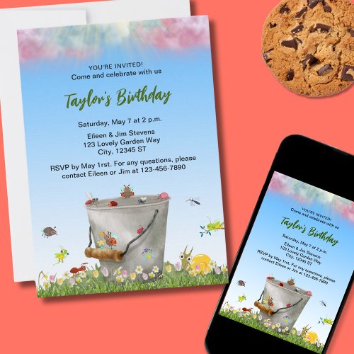 Funny Bugs in Beautiful Garden Birthday Party Invitation