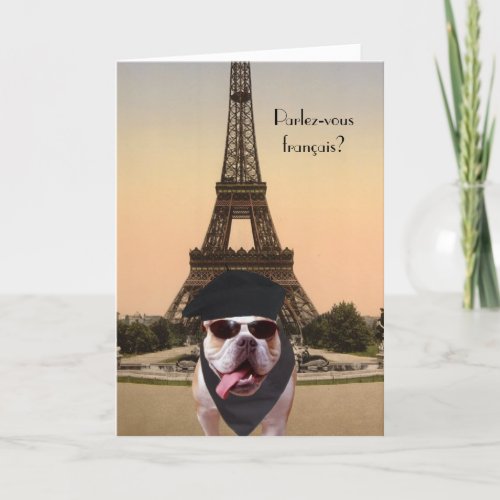 Funny Bull Dog French Birthday Card