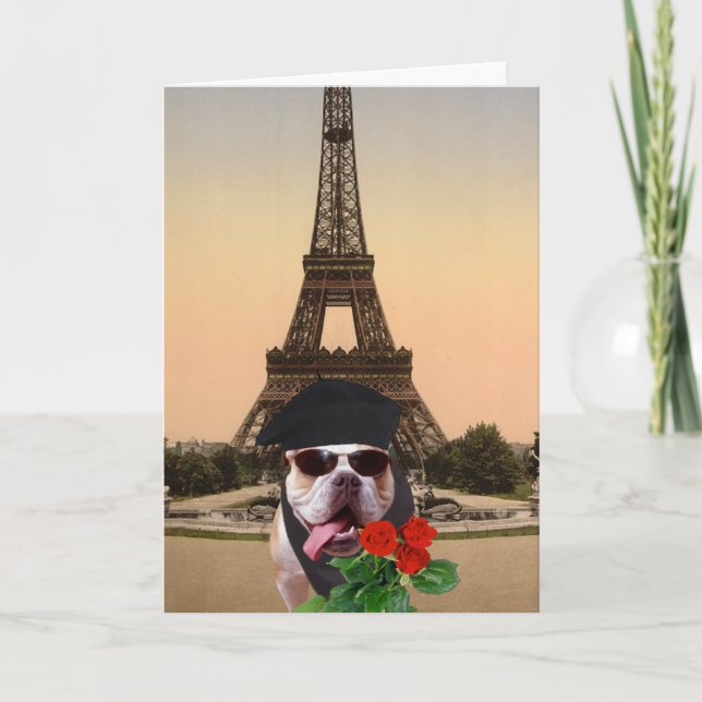 Funny Bull Dog French Valentine Holiday Card (Front)