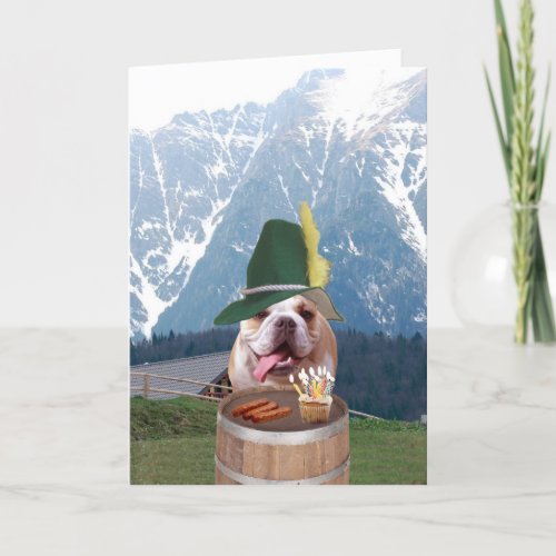 Funny Bull Dog German Birthday Card