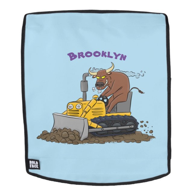 Funny bull driving bulldozer cartoon backpack (Removable Face)