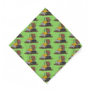 Funny bull driving bulldozer cartoon bandana