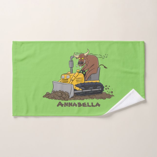Funny bull driving bulldozer cartoon bath towel set (Hand Towel)
