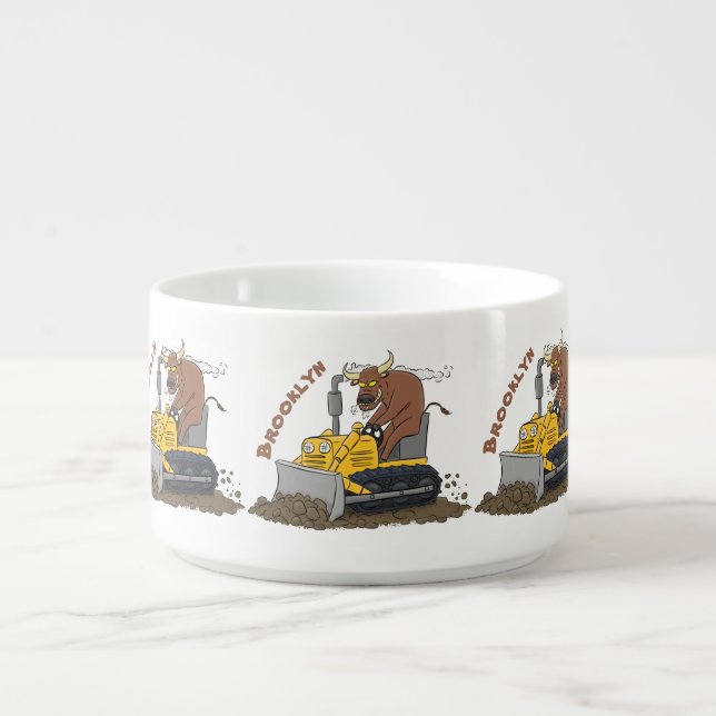 Funny bull driving bulldozer cartoon bowl (Center)