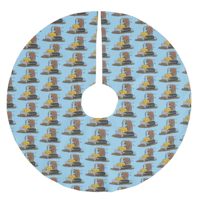 Funny bull driving bulldozer cartoon brushed polyester tree skirt (Front)