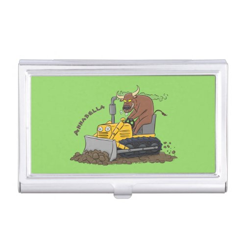 Funny bull driving bulldozer cartoon business card case