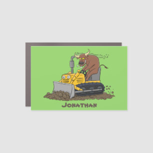 Funny bull driving bulldozer cartoon car magnet