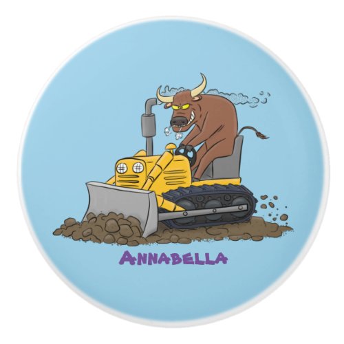 Funny bull driving bulldozer cartoon ceramic knob