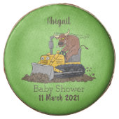 Funny bull driving bulldozer cartoon chocolate covered oreo (Front)