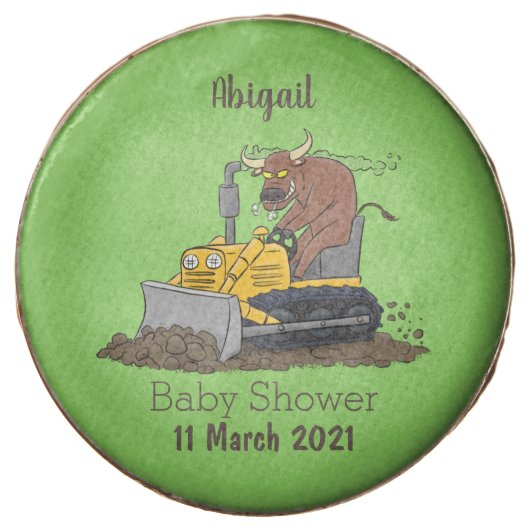 Funny bull driving bulldozer cartoon chocolate covered oreo (Front)