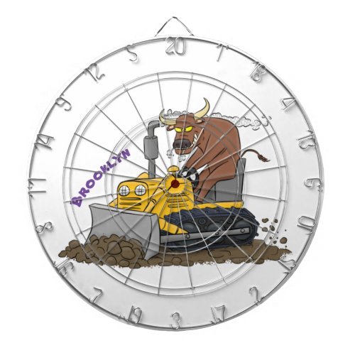 Funny bull driving bulldozer cartoon dart board