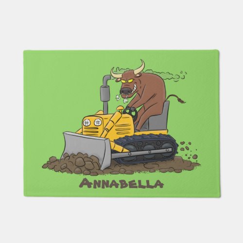 Funny bull driving bulldozer cartoon doormat