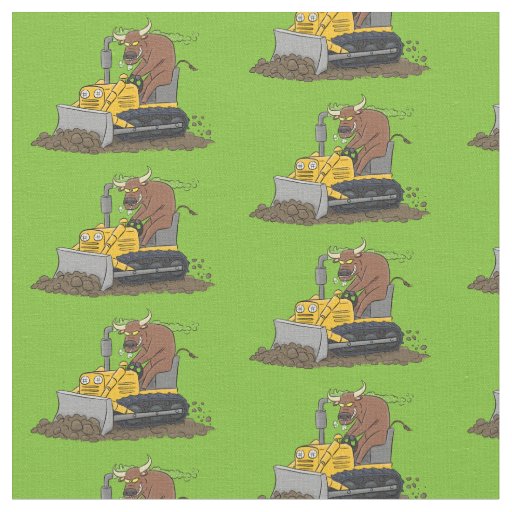 Funny bull driving bulldozer cartoon fabric