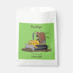 Funny bull driving bulldozer cartoon favor bag