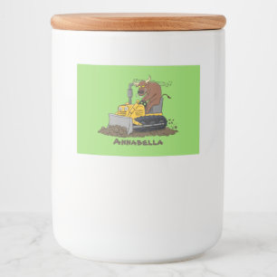 Funny bull driving bulldozer cartoon food label