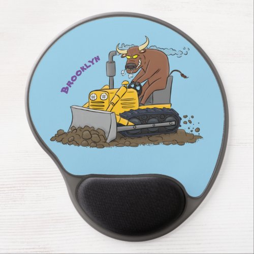 Funny bull driving bulldozer cartoon gel mouse pad