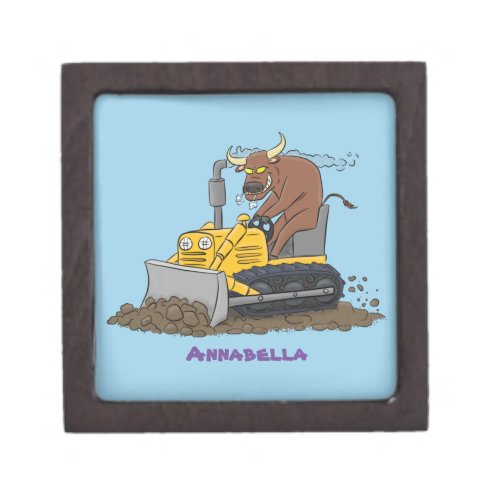 Funny bull driving bulldozer cartoon gift box