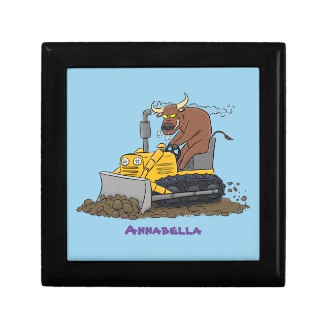Funny bull driving bulldozer cartoon gift box (Front)