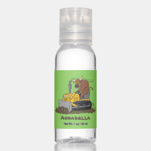 Funny bull driving bulldozer cartoon hand sanitizer