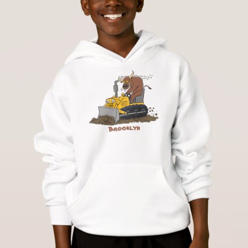 Funny bull driving bulldozer cartoon hoodie