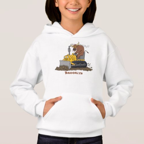 Funny bull driving bulldozer cartoon hoodie