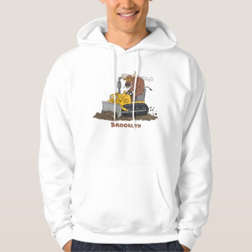 Funny bull driving bulldozer cartoon hoodie