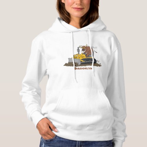 Funny bull driving bulldozer cartoon hoodie