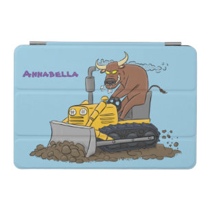 Funny bull driving bulldozer cartoon iPad mini cover