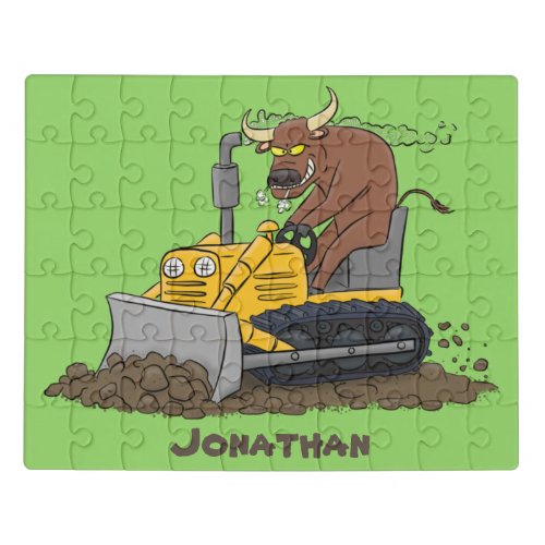 Funny bull driving bulldozer cartoon jigsaw puzzle