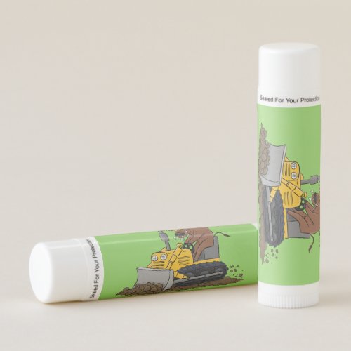 Funny bull driving bulldozer cartoon lip balm