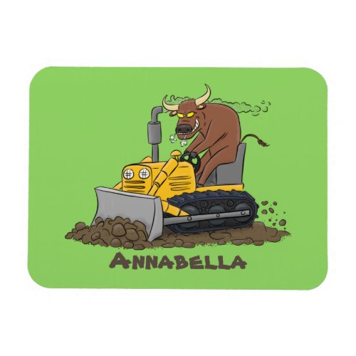 Funny bull driving bulldozer cartoon magnet