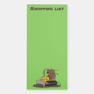 Funny bull driving bulldozer cartoon magnetic notepad