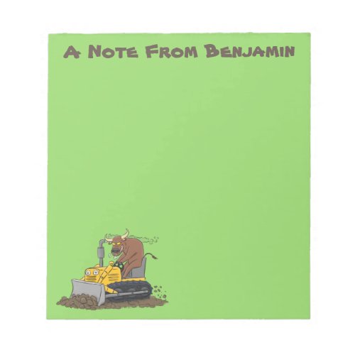 Funny bull driving bulldozer cartoon notepad