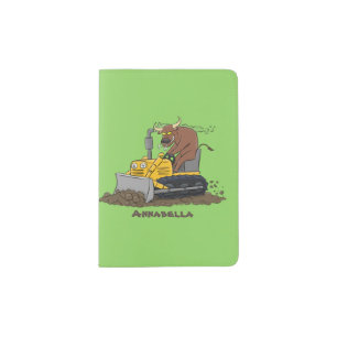 Funny bull driving bulldozer cartoon passport holder