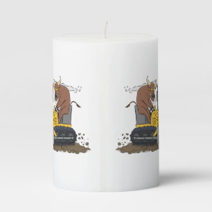 Funny bull driving bulldozer cartoon pillar candle
