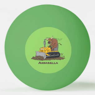Funny bull driving bulldozer cartoon ping pong ball